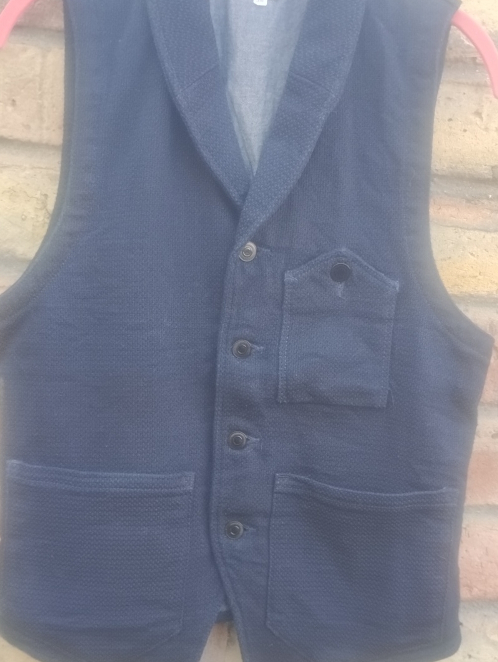 Momotaro Men's Classic Button Front Vest Navy Blue Denim Japan 38